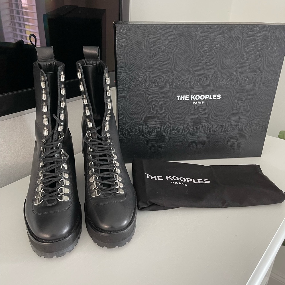 The Kooples Black Lace Up Leather Combat Boots